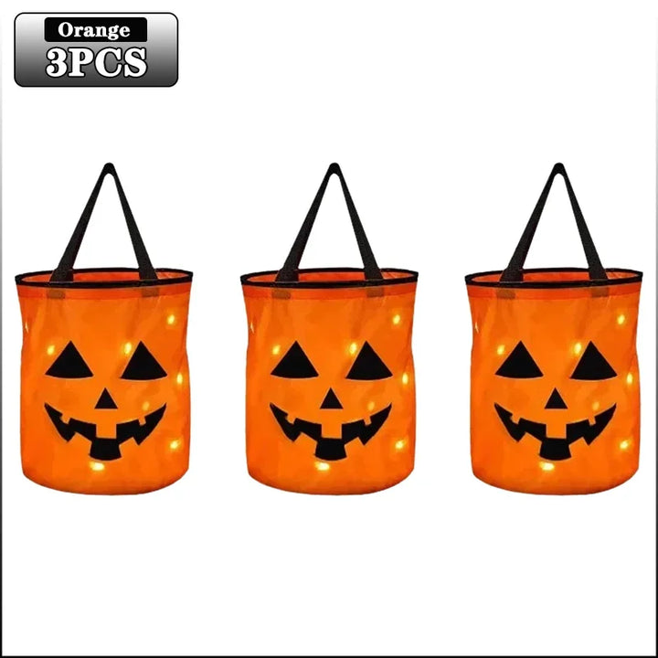 LEDLight Up Halloween Pumpkin Candy Tote Bag Basket for Kids