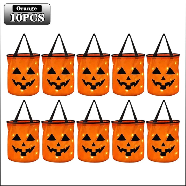 LEDLight Up Halloween Pumpkin Candy Tote Bag Basket for Kids