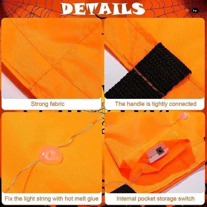 LEDLight Up Halloween Pumpkin Candy Tote Bag Basket for Kids