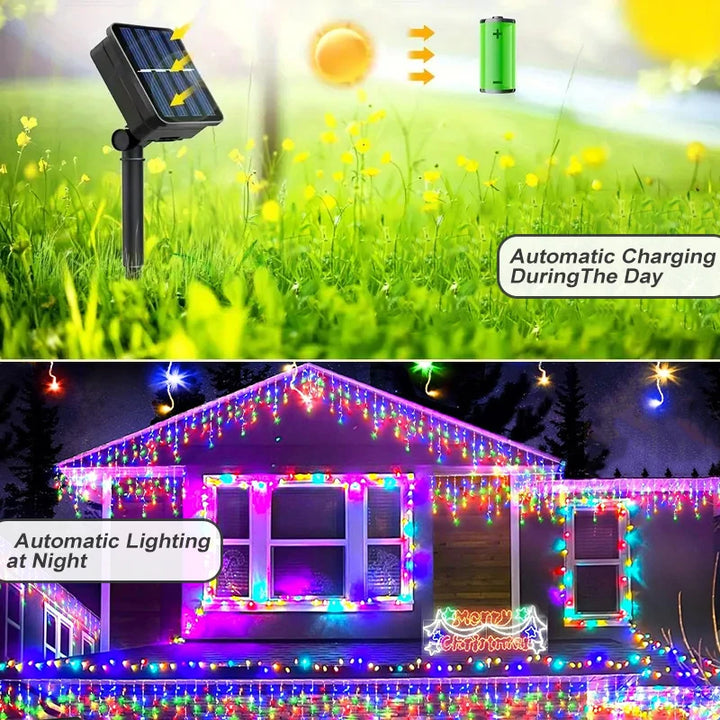 NEW 162/96LED Solar Icicle Outdoor Christmas Lights 8 Modes