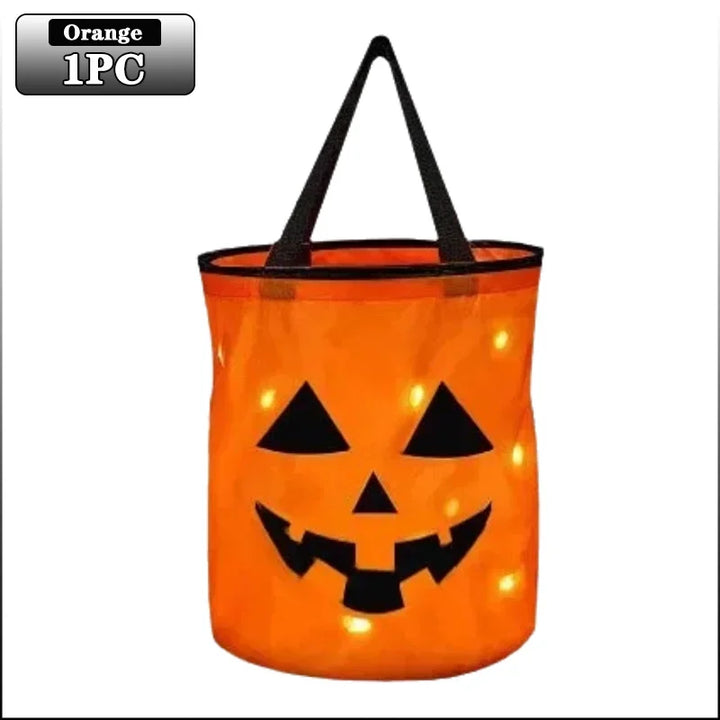 LEDLight Up Halloween Pumpkin Candy Tote Bag Basket for Kids