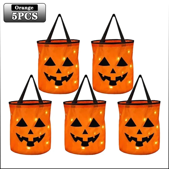 LEDLight Up Halloween Pumpkin Candy Tote Bag Basket for Kids