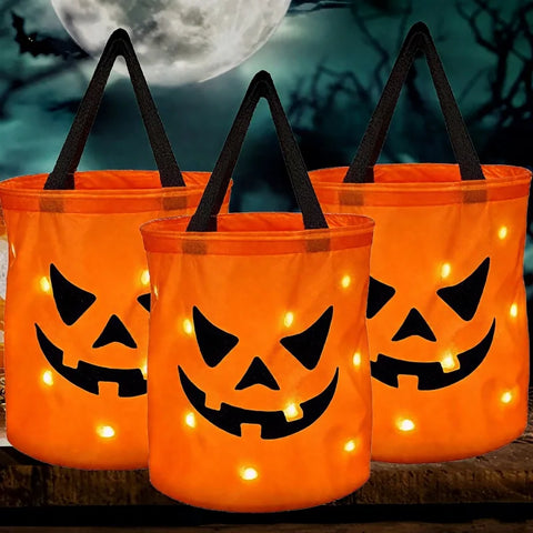 LEDLight Up Halloween Pumpkin Candy Tote Bag Basket for Kids