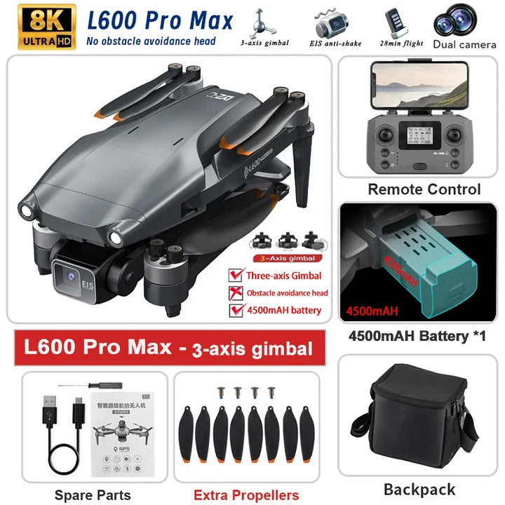 2025 New L600 PRO MAX GPS Drone 5KM 4K