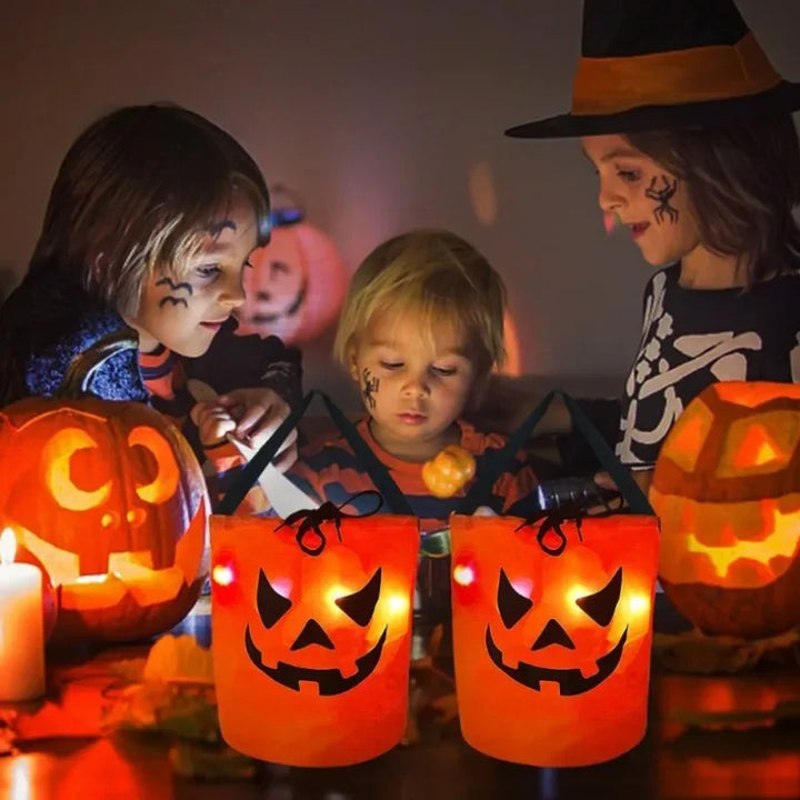 LEDLight Up Halloween Pumpkin Candy Tote Bag Basket for Kids