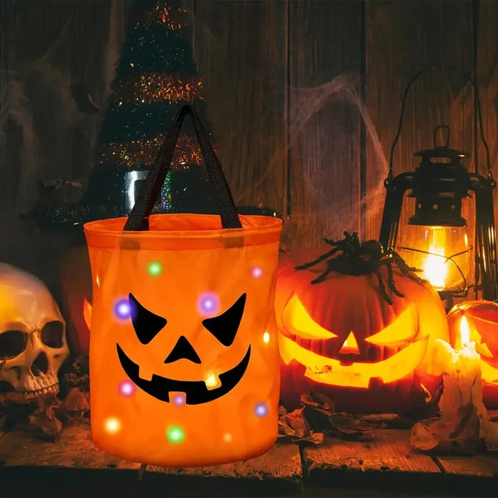 LEDLight Up Halloween Pumpkin Candy Tote Bag Basket for Kids
