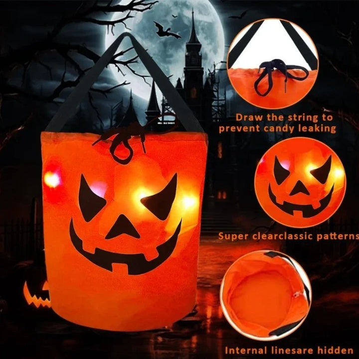 LEDLight Up Halloween Pumpkin Candy Tote Bag Basket for Kids