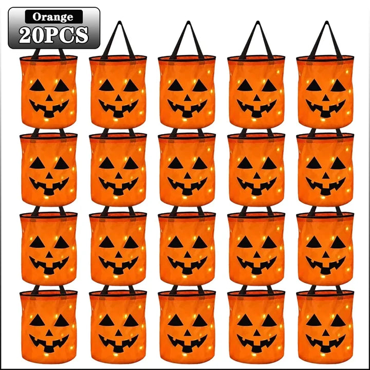 LEDLight Up Halloween Pumpkin Candy Tote Bag Basket for Kids